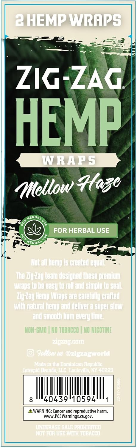 ZIG-ZAG Hemp Wraps Rolling Papers, Mellow Haze 6 pack | 2 sheets per pack, Slow Burn, Plant Based