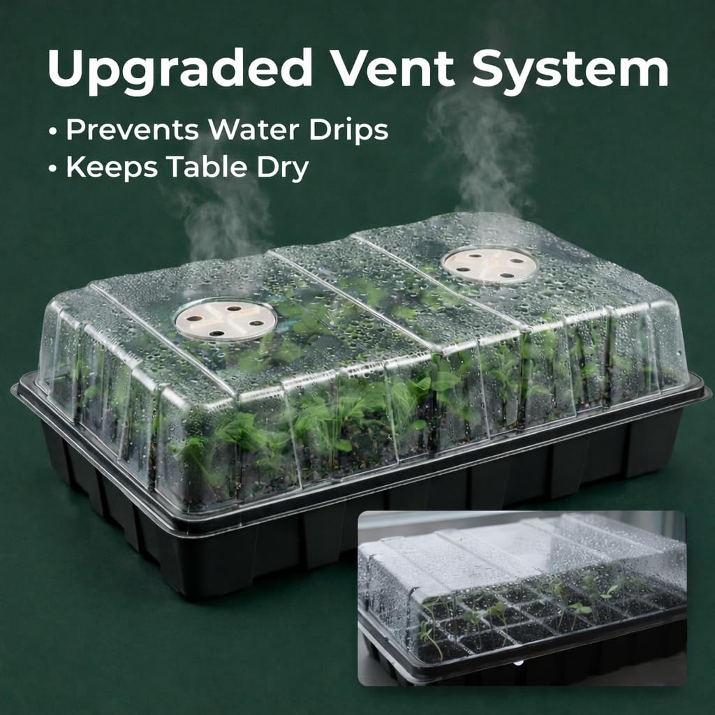Gardzen 5-Set Seed Starter Tray Kits, Durable Plant Germination Trays with Humidity Vented Domes and Bases, Ideal for Seed Starting, Indoor Gardening, and Greenhouse (Total 200 Cells) | Durable Plant Germination Kit with Humidity Control Domes for Indoor