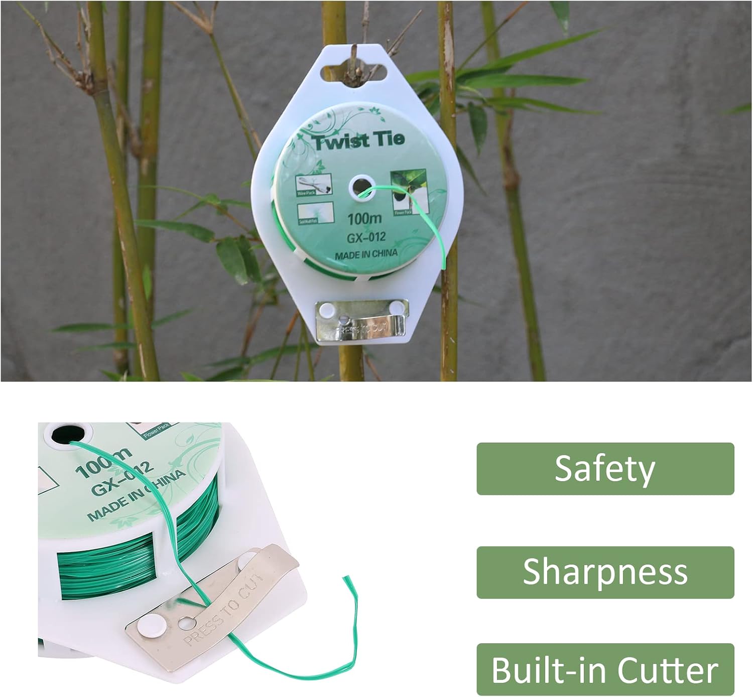 Twist Ties - All-Purpose Coated 328feet Garden Plant Ties with Trimmer Garden Twine Support Ties Reusable for Gardening Plants Growth and Care, Office Home Cable Organization (Green)