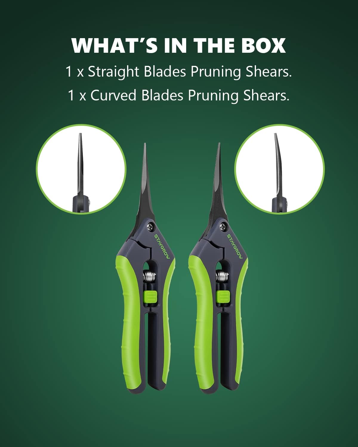 2pcs 6.5" Pruning Shears for Gardening Ultra Sharp Garden Scissors | Plant Snips for Precise Cuts, Stainless Steel Bonsai Clippers with Spring Loaded, Garden Shears (1pc Straight & 1pc Curved)