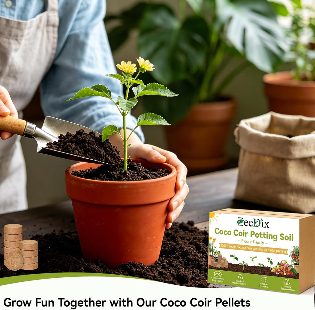 100 Pack 30mm Organic Coco Coir Pellets Seed Starter Soil | Low EC, pH Balance, Potting Soil Mix, Indoor Outdoor Plants, Herbs Houseplants Bonsai Vegetables Flowers