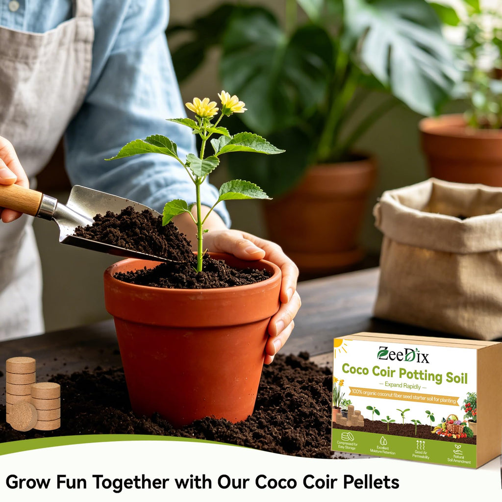 100 Pack 30mm Organic Coco Coir Pellets Seed Starter Soil | Low EC, pH Balance, Potting Soil Mix, Indoor Outdoor Plants, Herbs Houseplants Bonsai Vegetables Flowers