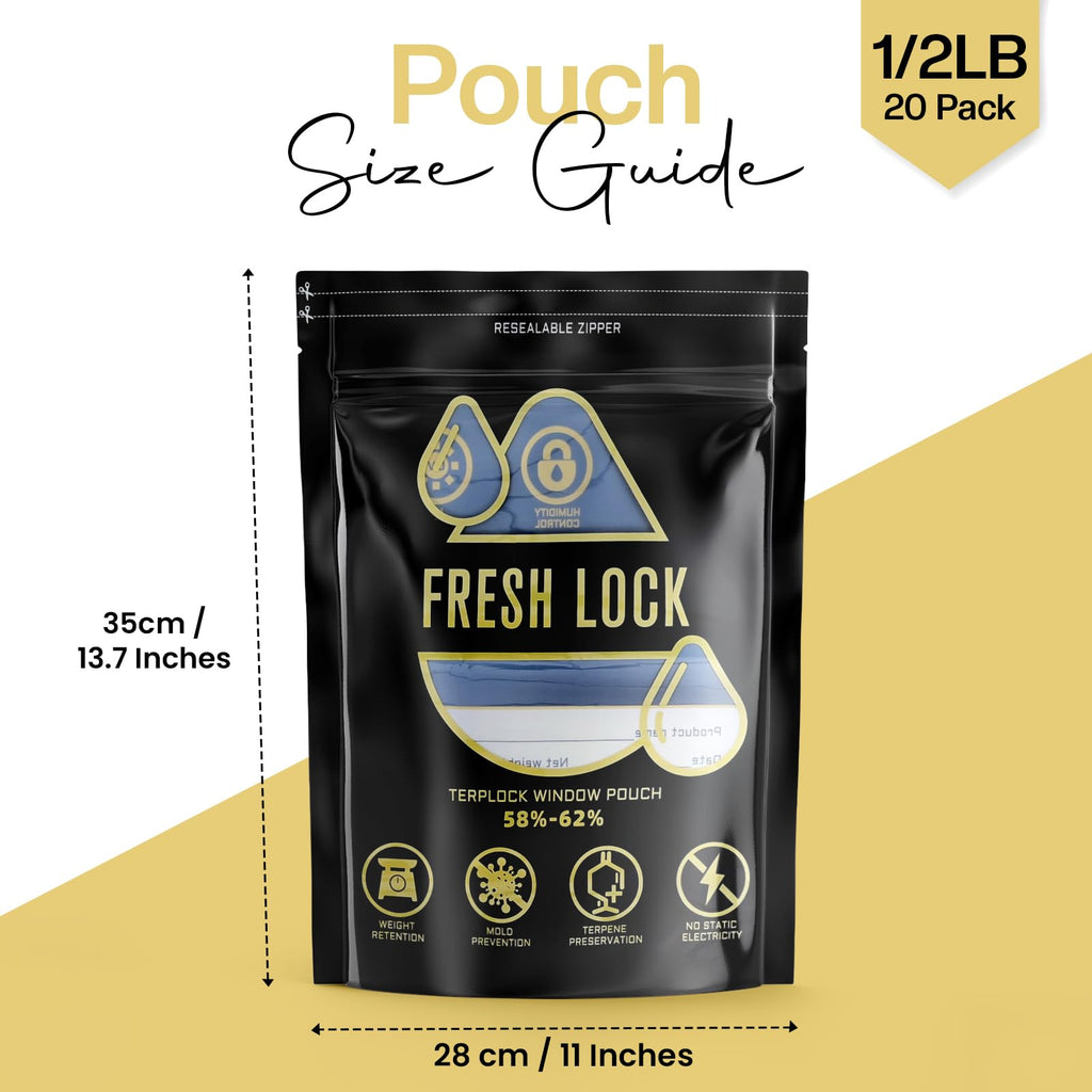1 oz Curing Bags 9.05x6.3 in - 20 Pack Smell-Proof Cure Bags 58-62% RH Humidity Control - Heat Sealable Windowed Herb Storage Pouches for Small Batches