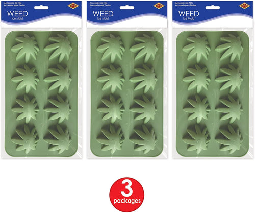 Beistle , 3 Piece Weed Ice Molds, 9" x 5.25", Green | Flexible silicone mold creates eight cannabis leaf-shaped ice cubes, chocolates, candies, gelatin treats, and frozen desserts