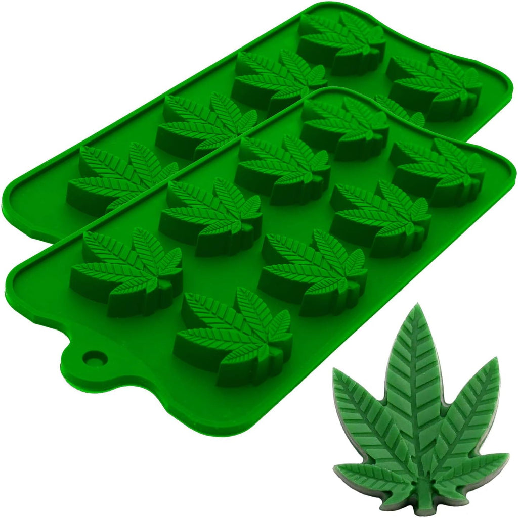 Marijuana Pot Leaf Silicone Candy Mold Trays for Chocolate Cupcake Toppers Gummies Ice Soap Butter Molds Small Brownies or Party Novelty Gift, 2 Pack