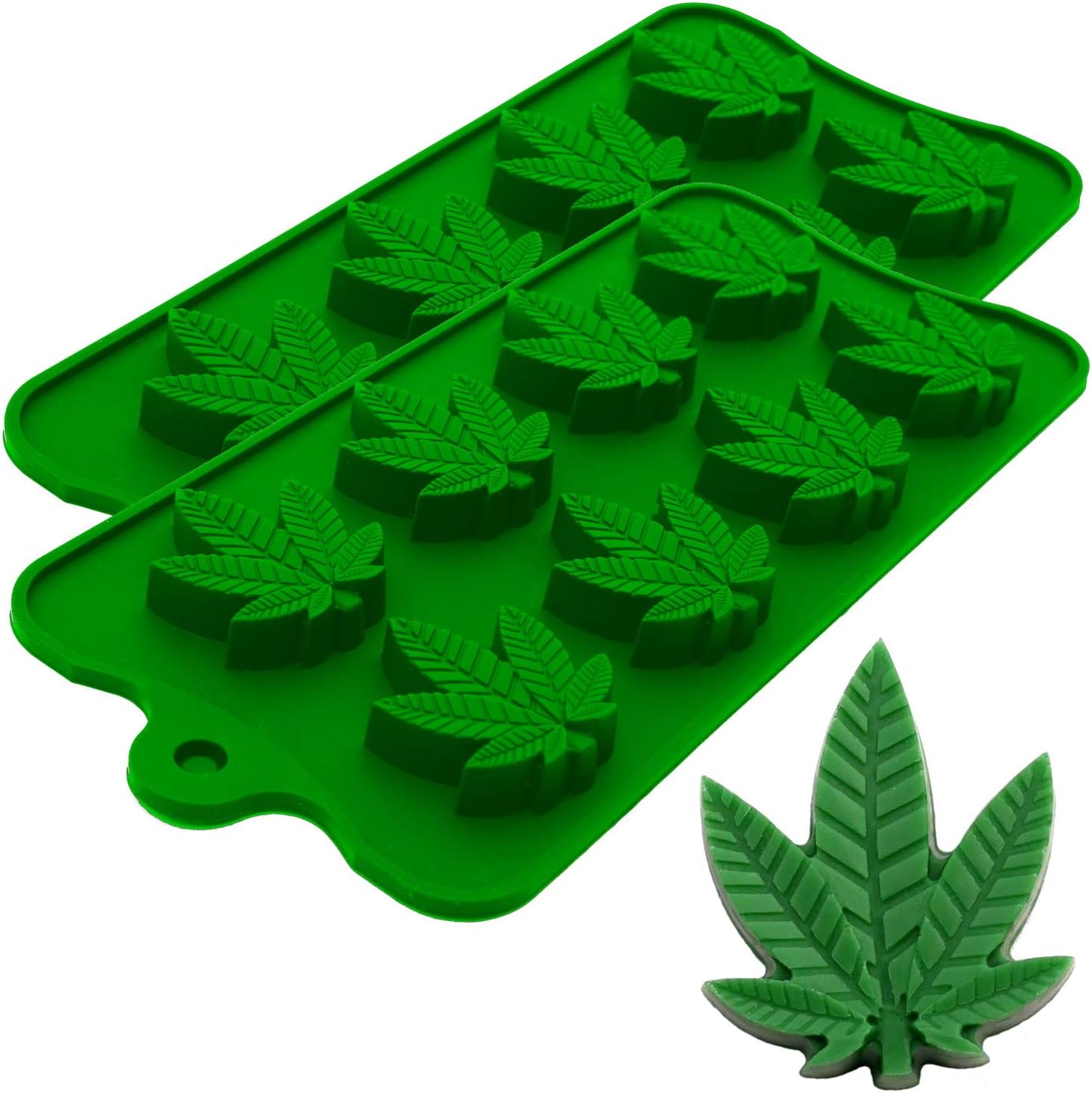 Marijuana Pot Leaf Silicone Candy Mold Trays for Chocolate Cupcake Toppers Gummies Ice Soap Butter Molds Small Brownies or Party Novelty Gift, 2 Pack