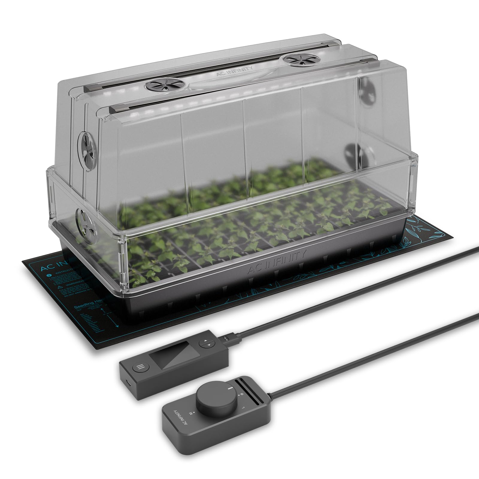 AC Infinity Heavy-Duty Humidity Dome 5x8 Germination Kit | Full Spectrum LED Grow Light Bars w/Samsung LM301H EVO LEDs, Heat Mat, 3mm Dome, Trays, Vented Panels, for Seed Starting