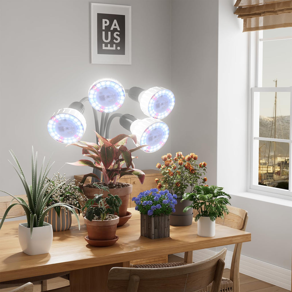 Grow Light,24W (160Watts Equiv) 5000K White Full Spectrum LED Growing Lamp Clip on Desk for Indoor Plants,Bulbs Replaceable & Non-dimmable (Black, 80Watts)