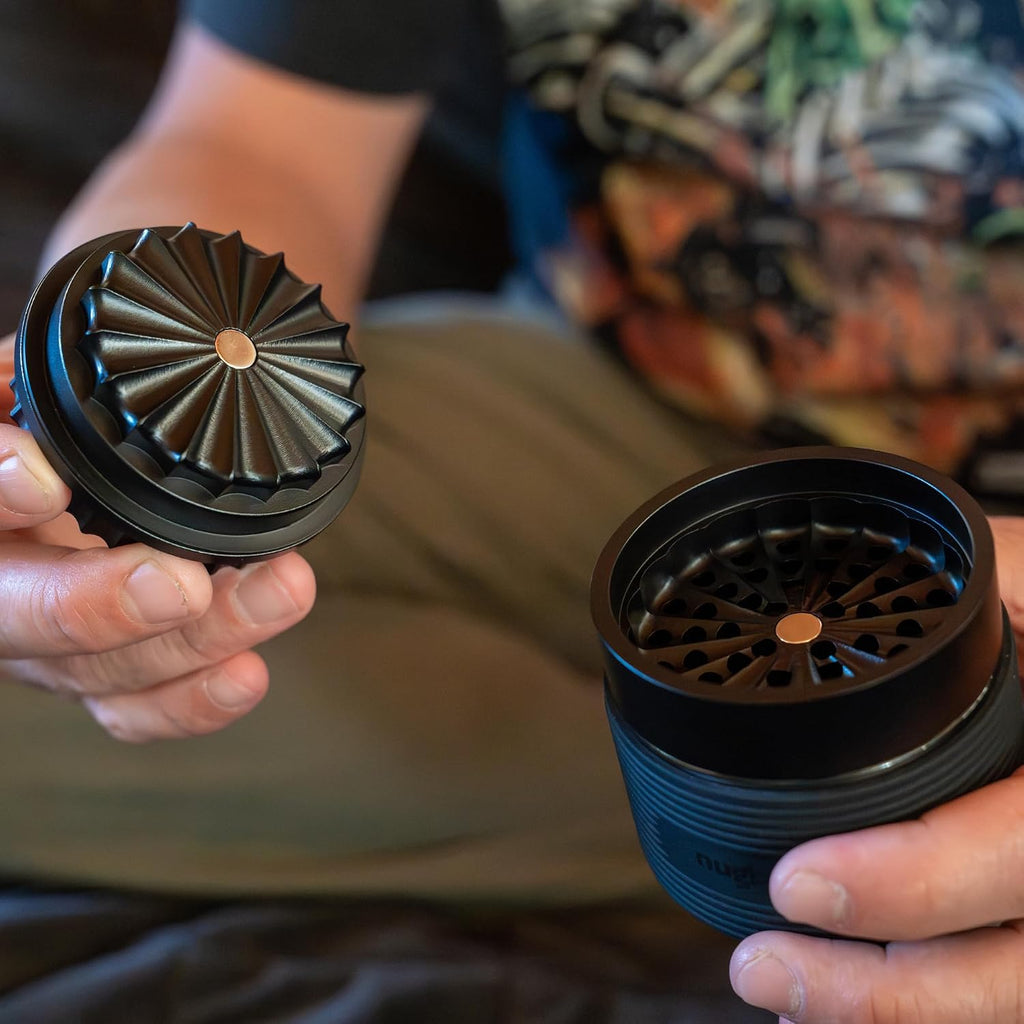 Herb & Spice Grinder | Toothless Mill | Non-Stick Ceramic Coating | Glass Chamber | Storage Compartment | Screen Free | Fluffy Grind | Kitchen Tool