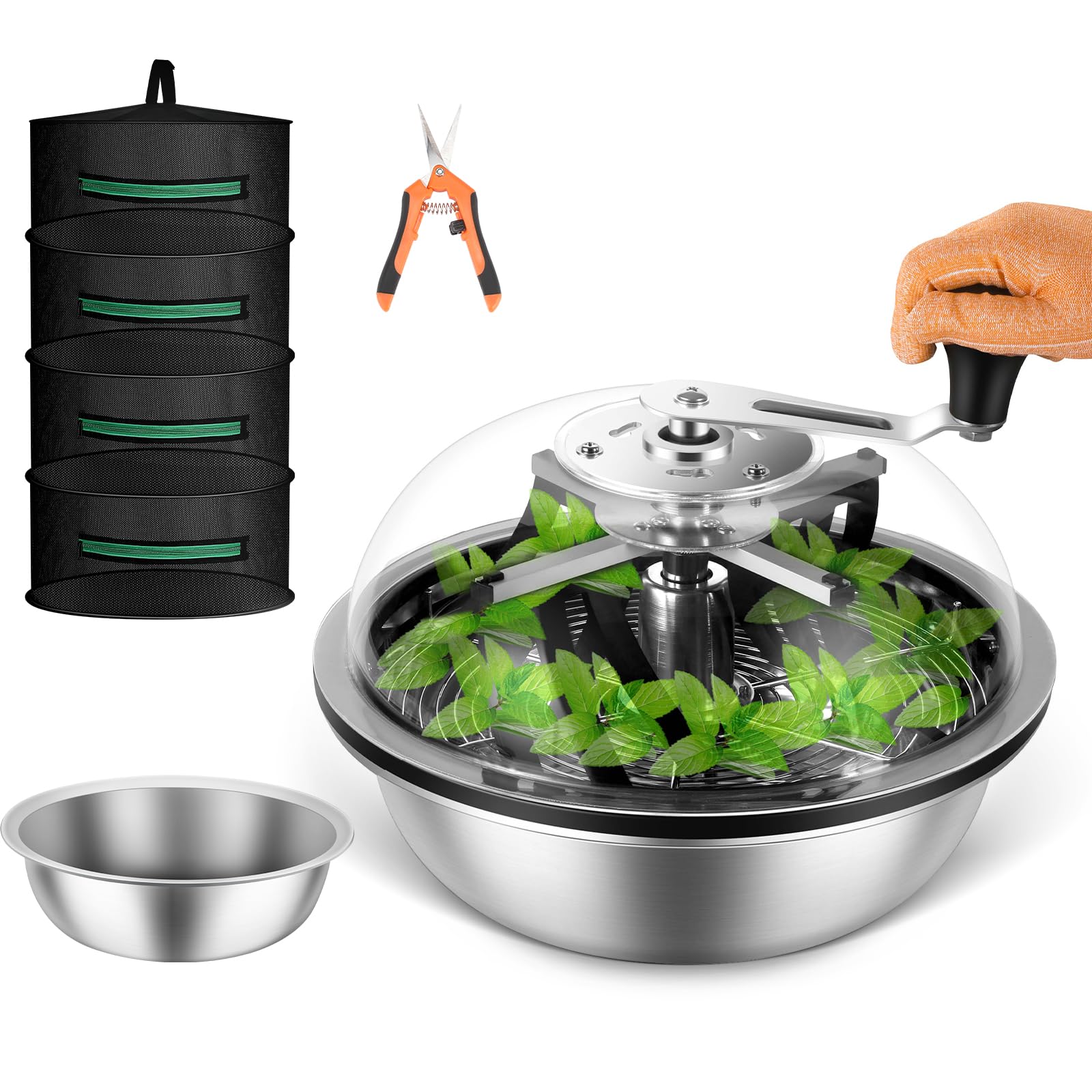 13 inch Leaf Bowl Trimmer, Bowl Trimmer with Switchable Stainless Steel Blades & Clear Visibility Dome, Hand Twist Spin Cutting Bud Trimmer for Buds, Flowers, Hydroponics Plants