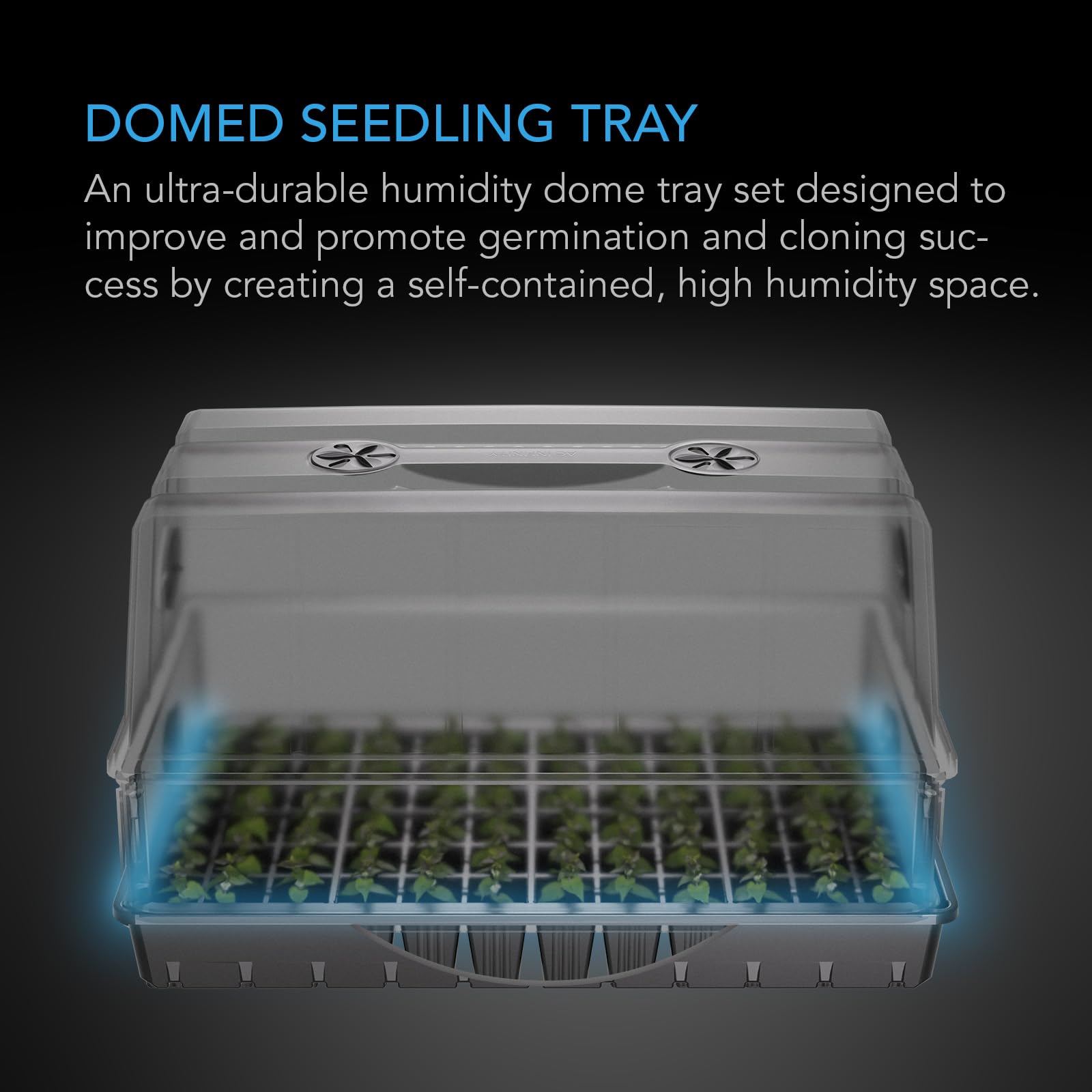 AC Infinity Heavy-Duty Humidity Dome 5x8 Germination Kit | Full Spectrum LED Grow Light Bars w/Samsung LM301H EVO LEDs, Heat Mat, 3mm Dome, Trays, Vented Panels, for Seed Starting