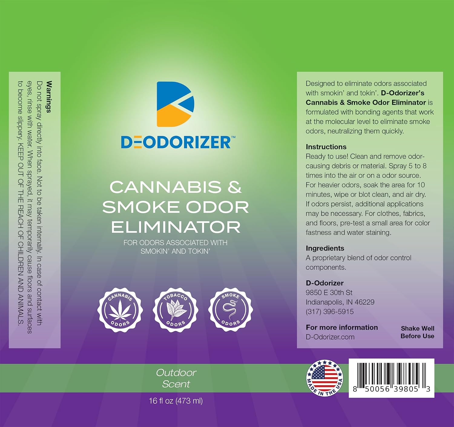 Cannabis & Smoke Odor Eliminator - For Odors associated with Smokin' and Tokin' - 16oz Spray