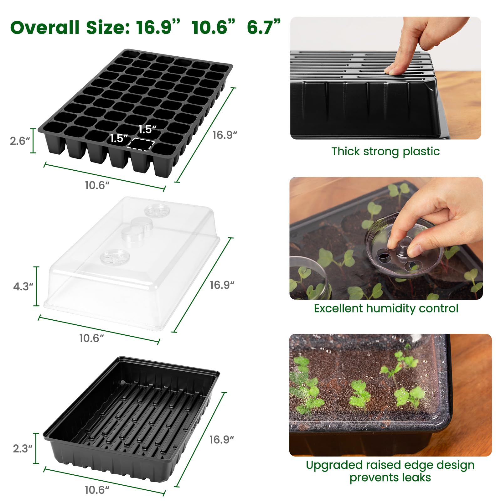 SOLIGT 3 Set 60-Cell Seed Starter Kit with Domes, Cell Trays and Heat Mats | Cloning, Propagation and Germination Station