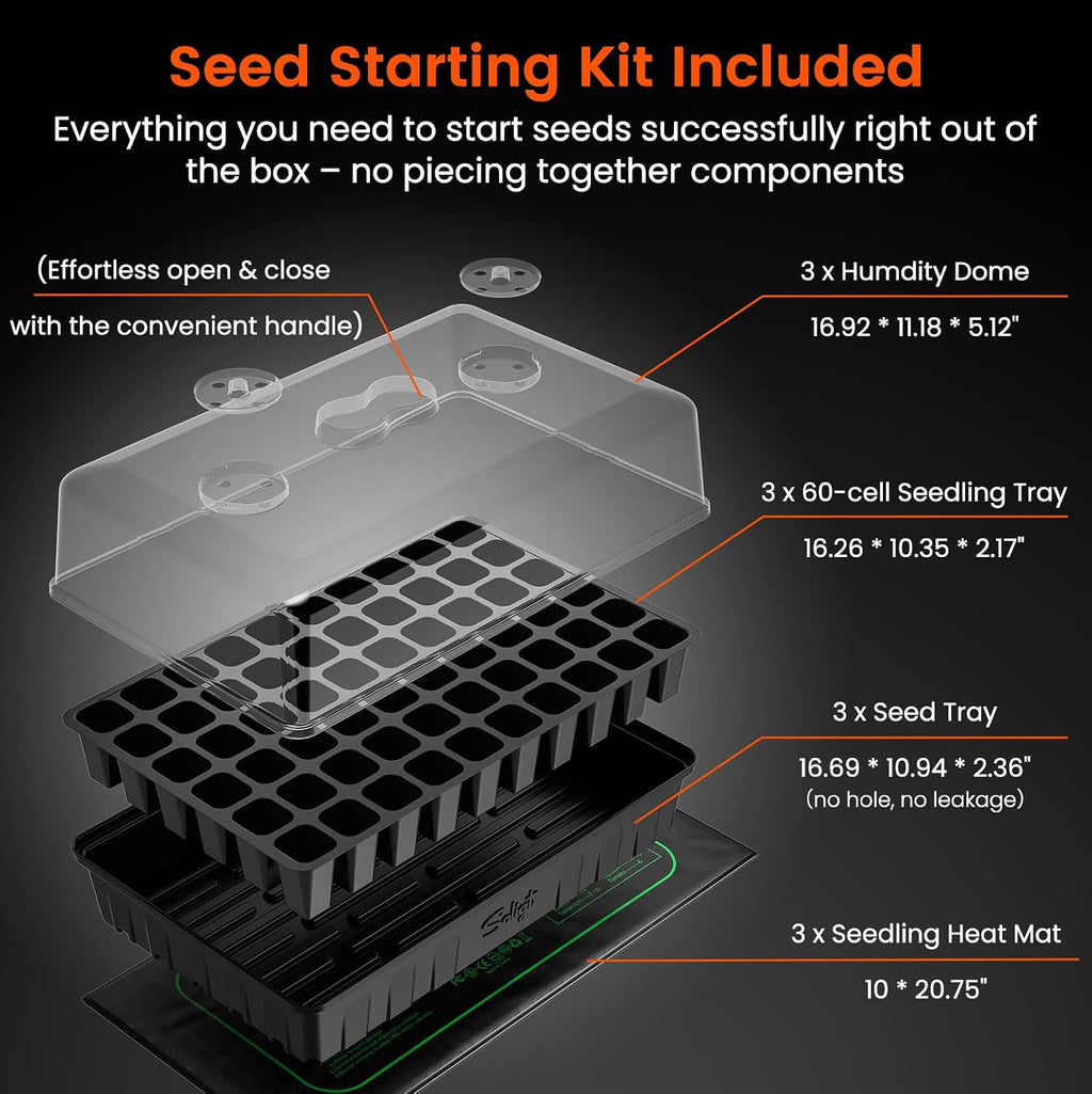 SOLIGT 3 Set 60-Cell Seed Starter Kit with Domes, Cell Trays and Heat Mats | Cloning, Propagation and Germination Station