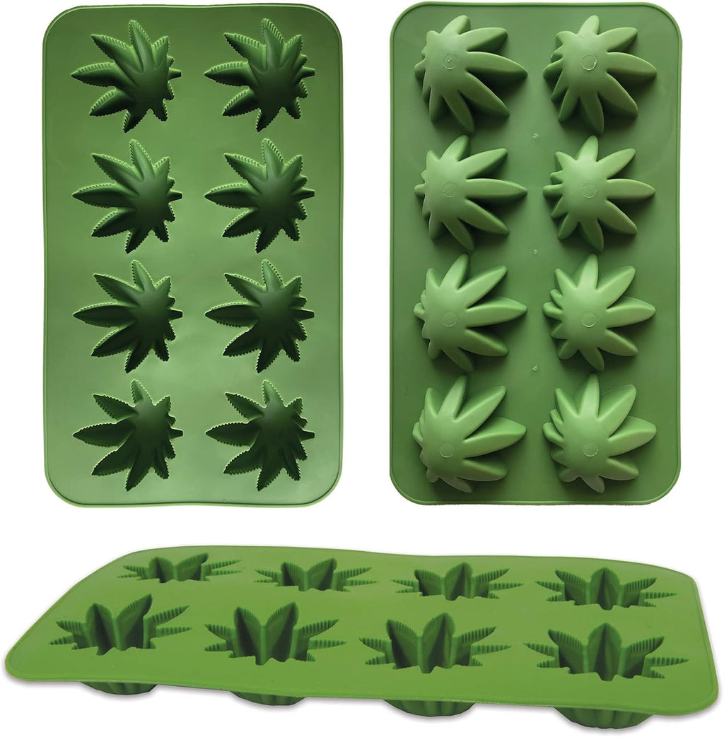 Beistle , 3 Piece Weed Ice Molds, 9" x 5.25", Green | Flexible silicone mold creates eight cannabis leaf-shaped ice cubes, chocolates, candies, gelatin treats, and frozen desserts
