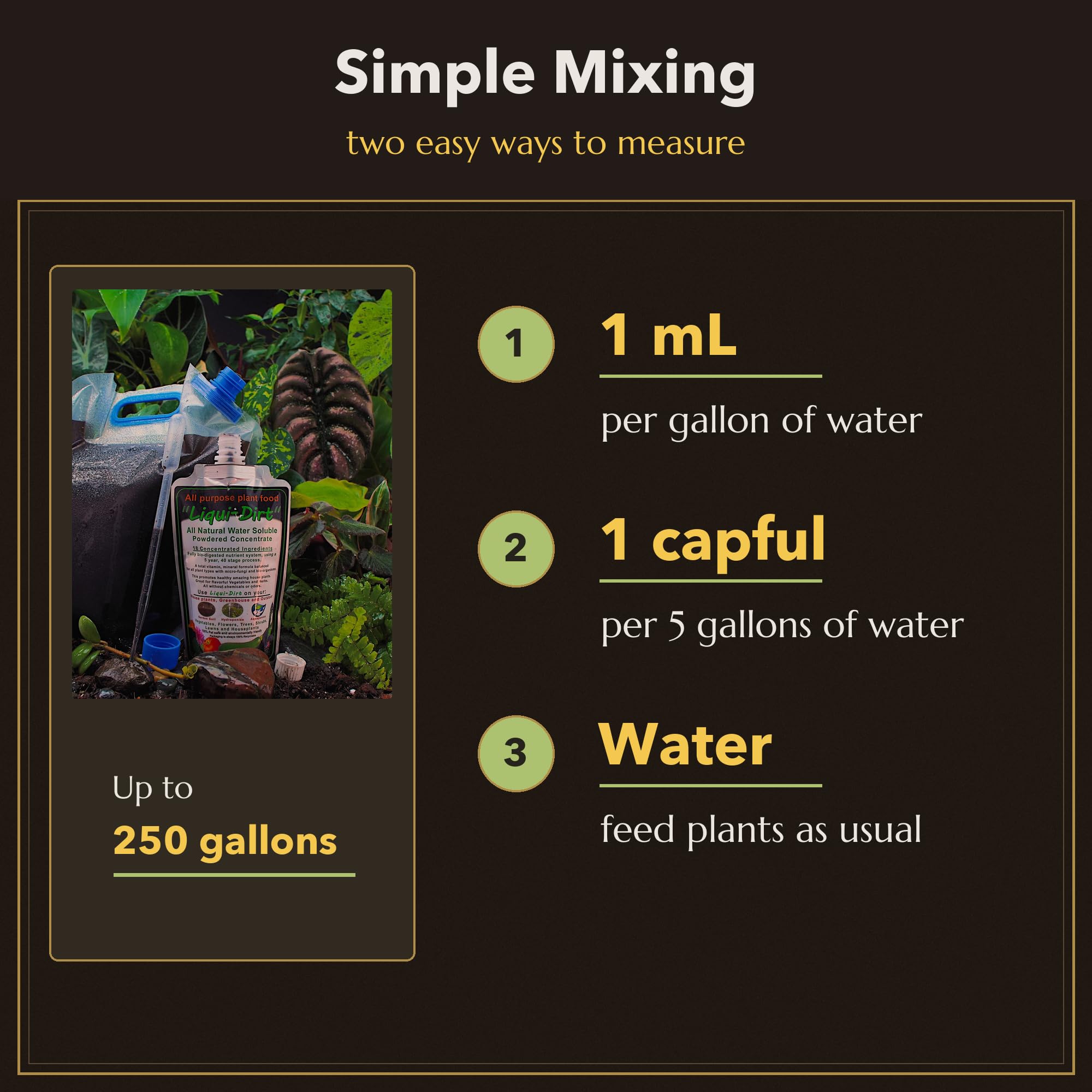 LiquiDirt Organic All-Purpose Plant Food - 100% Bio-Digested Liquid Fertilizer for Indoor Houseplants, Succulents, Herbs & Garden - Won't Burn Roots - Makes 250+ Gallons