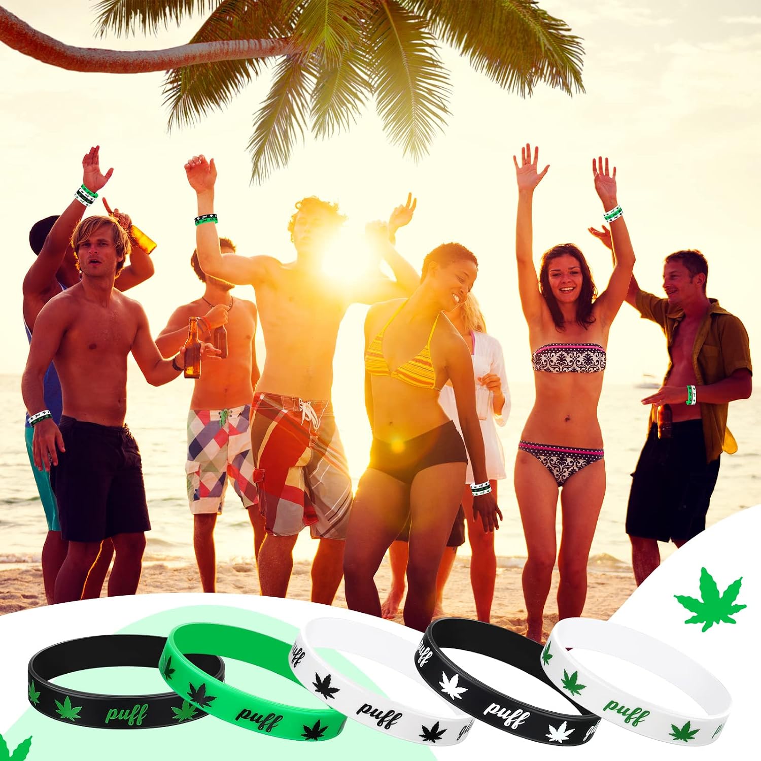 Tigeen Silicone Weed Bracelet Leaf Weed Wristband Birthday Decorations 420 Party Favors Jamaica Favor for Adults Party Accessories