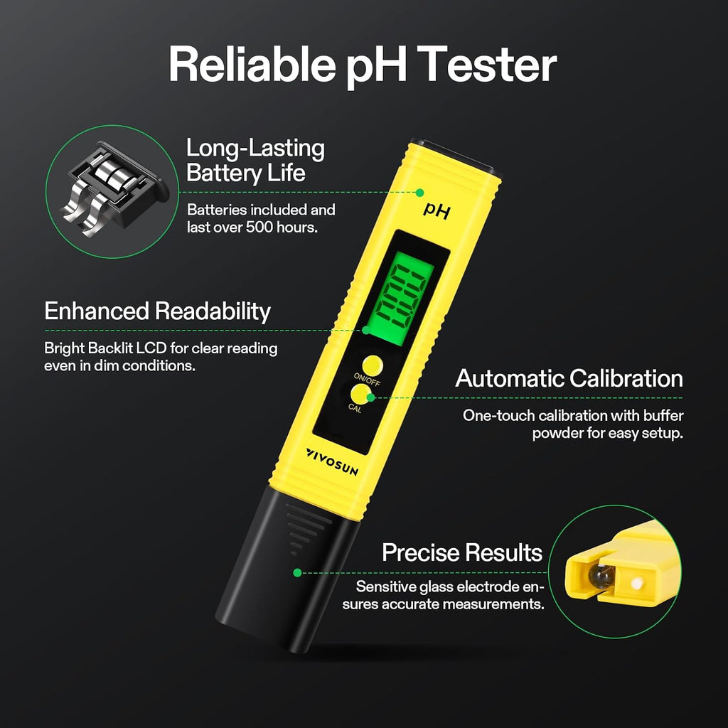 VIVOSUN Digital pH Meter TDS EC Meter for Water 0.01 Accuracy Hydroponics | ±0.01 pH Accuracy, ATC, Auto Calibration, LCD Display, Hold Function, for Hydroponics Aquarium Pool Drinking, UL Certified