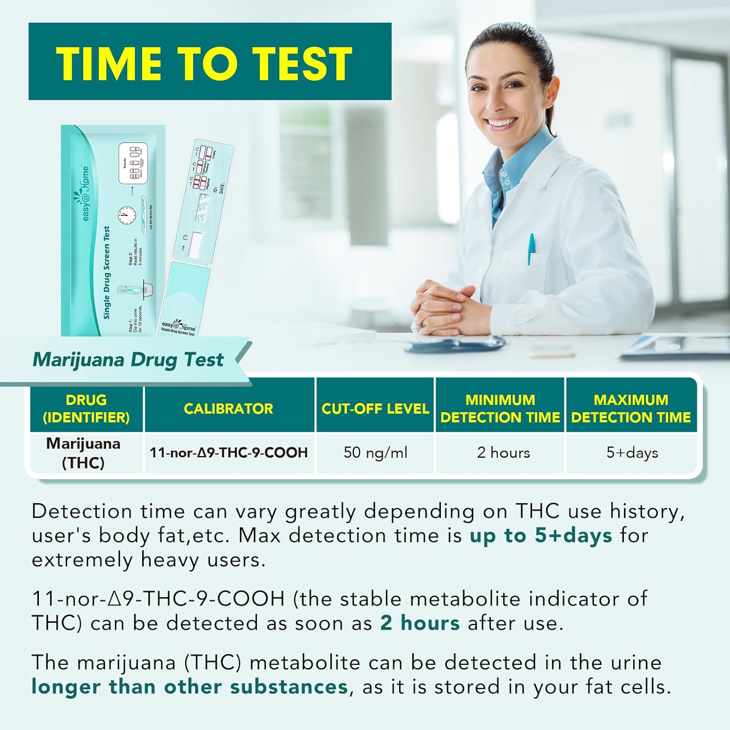 Easy@Home 15 Pack Marijuana Drug Test Kit - Urine THC Test for Home Use | THC Urine Tests (Cannabinoids Test) for Home Use, THC Detox Testing Kits 50ng/mL, Drug Testing Kit Track THC Detox #EDTH-114
