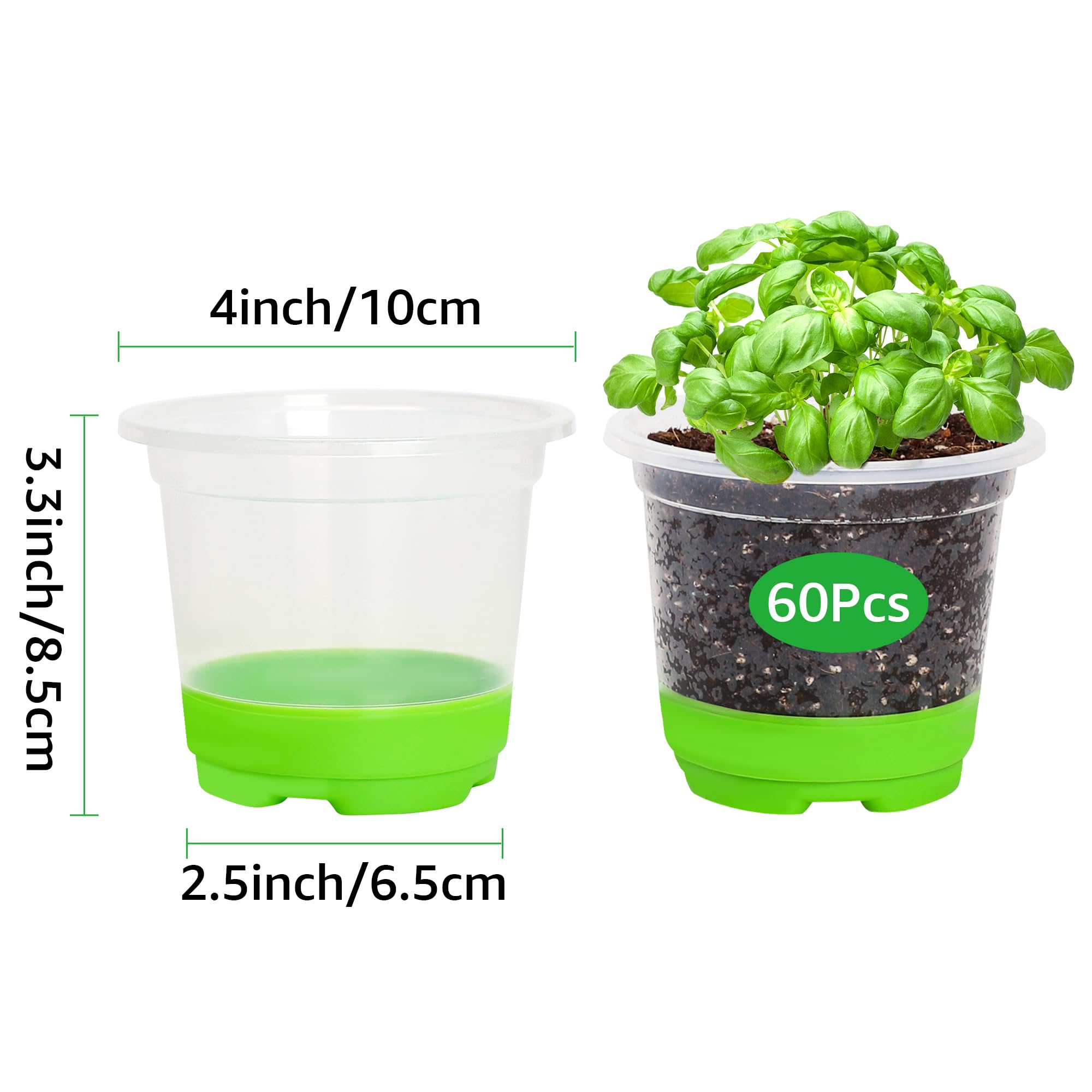 MIXC Clear Nursery Pots with Silicone Base, 4-Inch, 30-Pack | Sturdy Construction, Flexible Base, Drainage Holes, Root and Soil Visibility, Reusable, Seed Starting, Propagation, Green