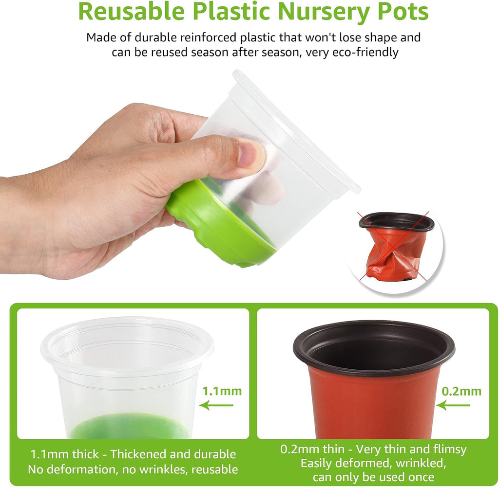 MIXC Clear Nursery Pots with Silicone Base, 4-Inch, 30-Pack | Sturdy Construction, Flexible Base, Drainage Holes, Root and Soil Visibility, Reusable, Seed Starting, Propagation, Green