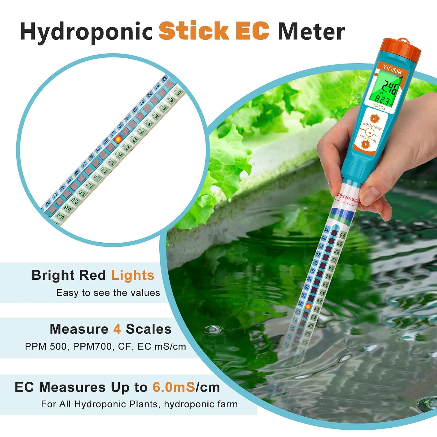 pH Meter for Hydroponics PPM EC Meter for Plant Nutrients Simultaneous Measurement of pH Conductivity TDS Temperature for Reservoir Tank Water DWC Aeroponic Garden Indoor Outdoor Growing