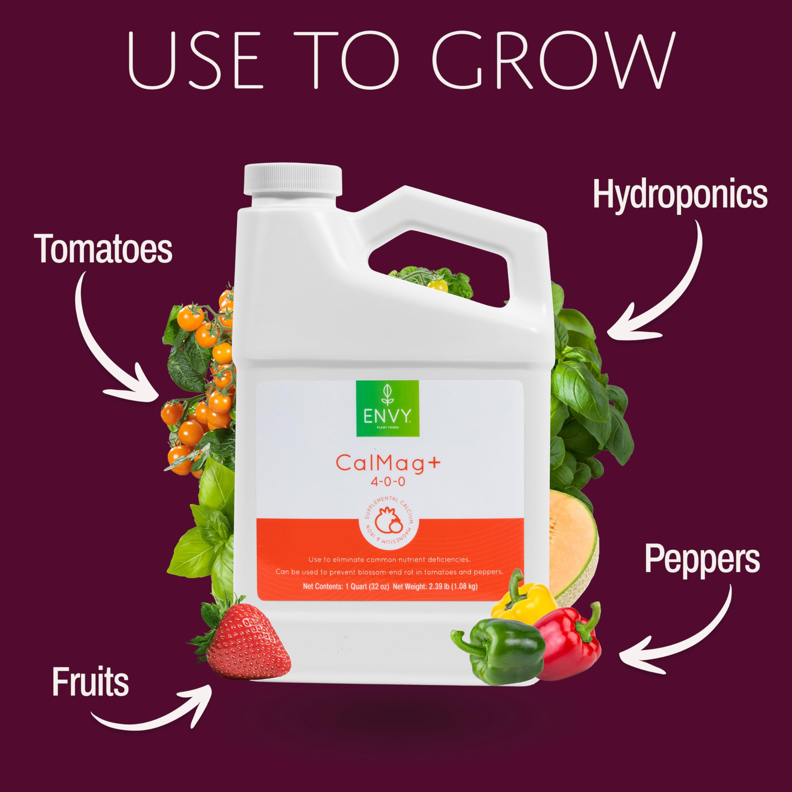 ENVY CalMag+ (4-0-0) Professional Grade Calcium, Magnesium and Iron Liquid Plant Food Supplement for Hydroponics & Soil (Quart)