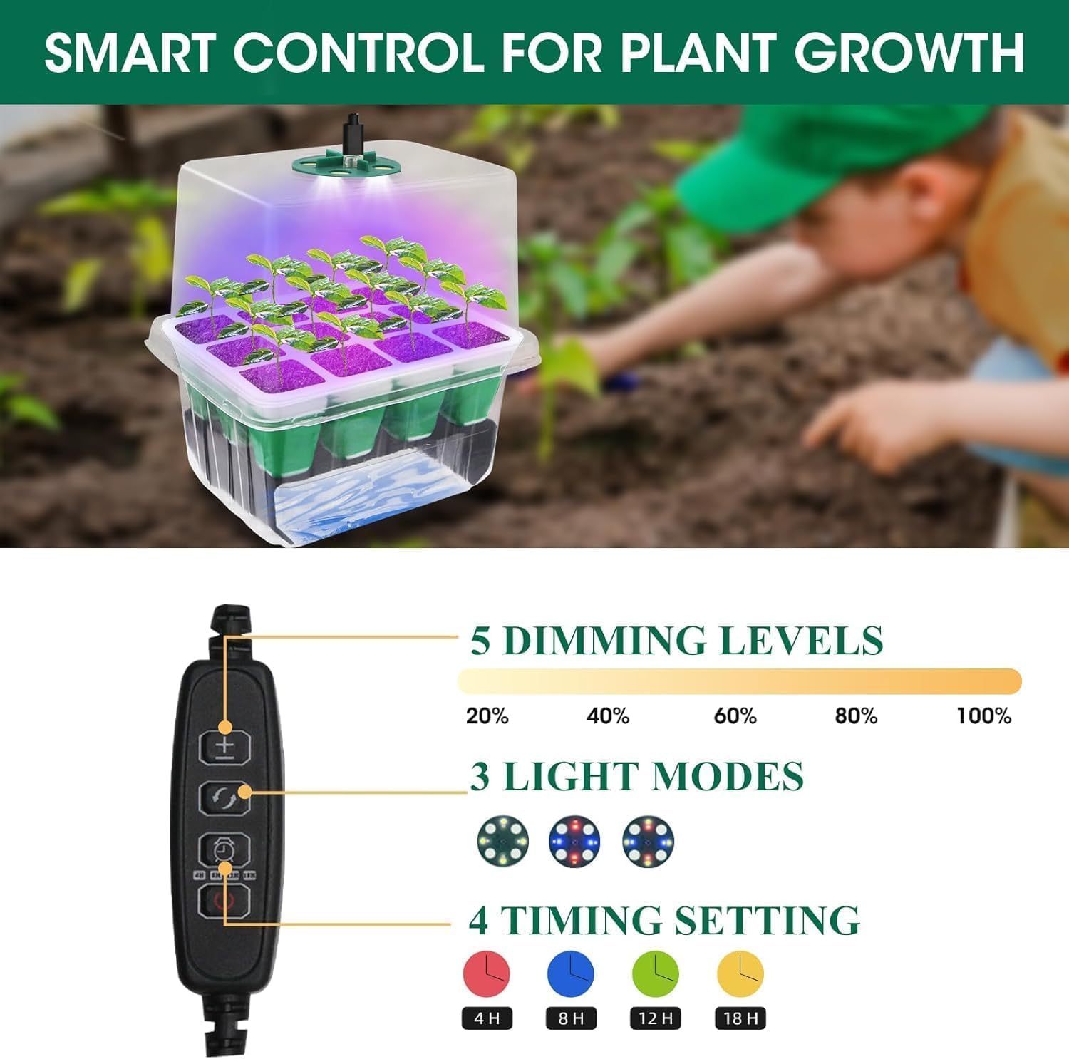 10-Pack Self Watering Seed Starter Tray with Grow Light 120Cell | Smart Timer, Humidity Dome, Ideal For Indoor Plant Germination, Seedling Growing, and Seed Starting Kit