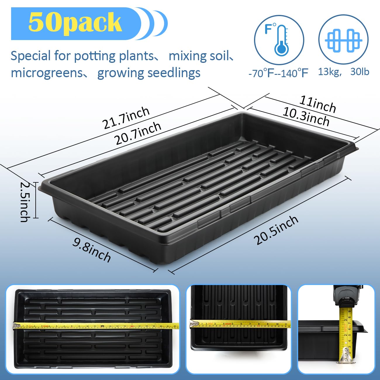BTPLASTIK 10 Pack 7.3" High Humidity Domes for 1020 Seed Trays – Thicker Platic Clear Humidity Dome with Adjustable Vents, BPA-Free, Fits Standard 10"x20" Trays for Germination, Propagation, Cloning