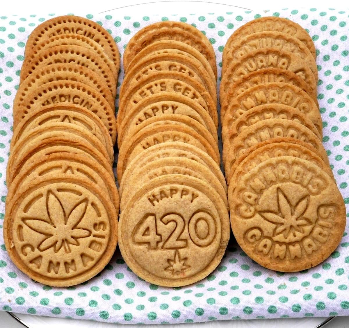 Marijuana Silicone Cookie Stamps, Stainless Steel Cookie Cutter, Wood Handle, Party Novelty Gift, 6 Stamp Set