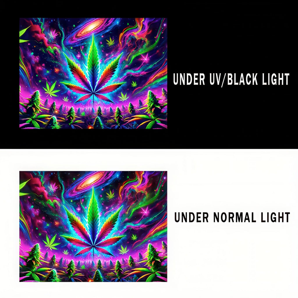 BlissYard Blacklight Tapestry Cannabis Leaf Bedroom Decor 78 x 59 Inch | Cannabis Leaf UV Wall Hanging Smoking Neon Backdrop for Bedroom Party Dorm Style