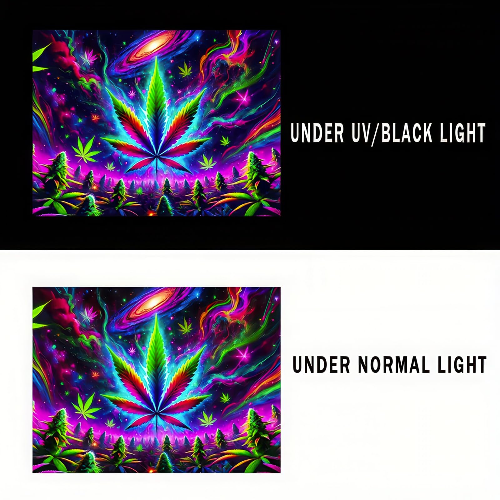 BlissYard Blacklight Tapestry Cannabis Leaf Bedroom Decor 78 x 59 Inch | Cannabis Leaf UV Wall Hanging Smoking Neon Backdrop for Bedroom Party Dorm Style
