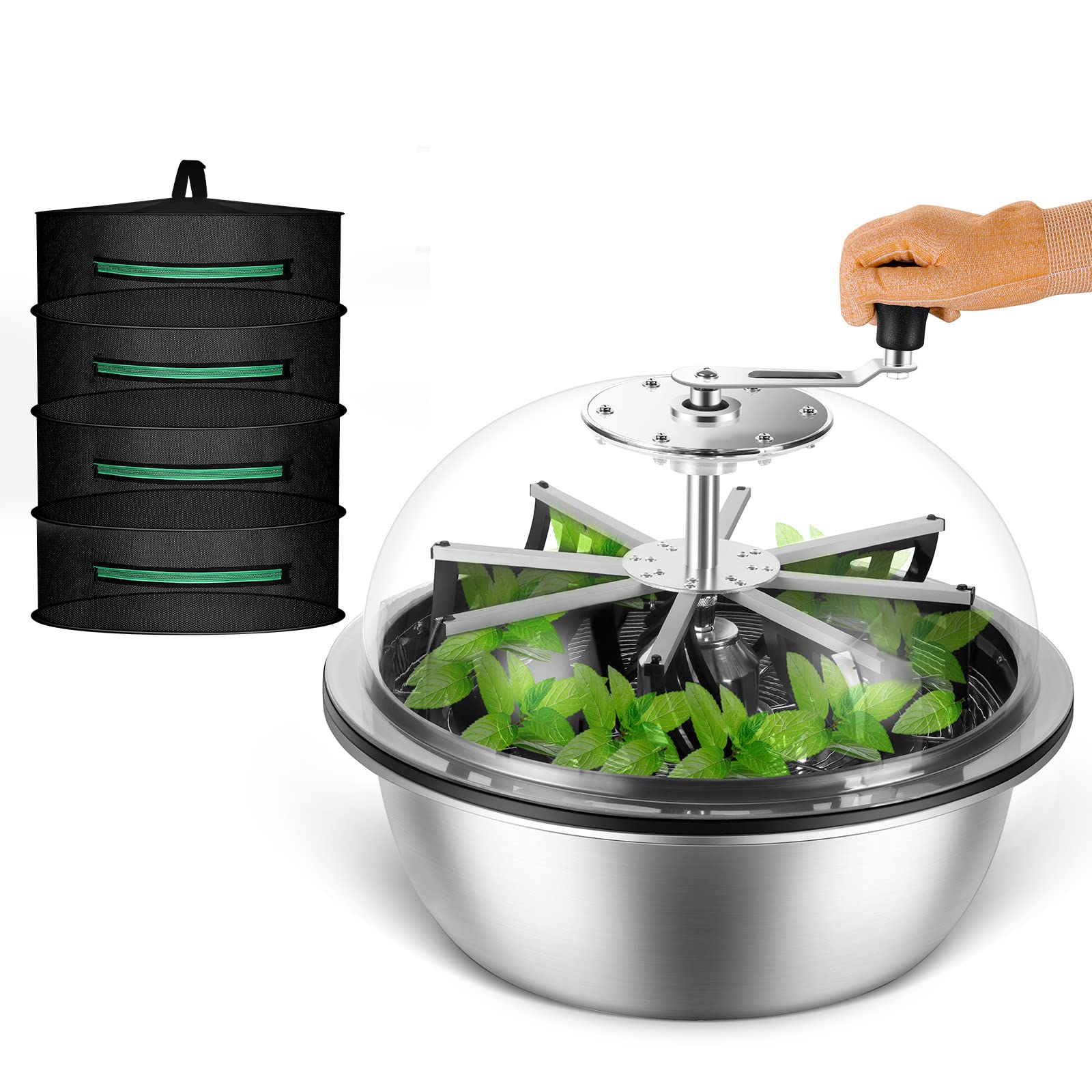 13 inch Leaf Bowl Trimmer, Bowl Trimmer with Switchable Stainless Steel Blades & Clear Visibility Dome, Hand Twist Spin Cutting Bud Trimmer for Buds, Flowers, Hydroponics Plants