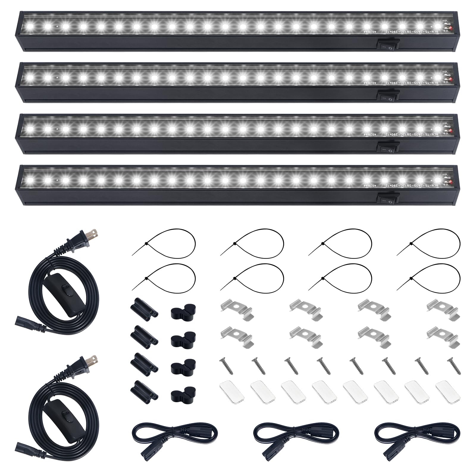 Barrina Grow Lights for Indoor Plant, T5 1FT Full Spectrum, Yellow, 4 Packs | Black Cover LED Grow Light Strips, Linkable, Plant Light for Indoor Plants Growing, 3 Mounting Modes, Separate On/Off