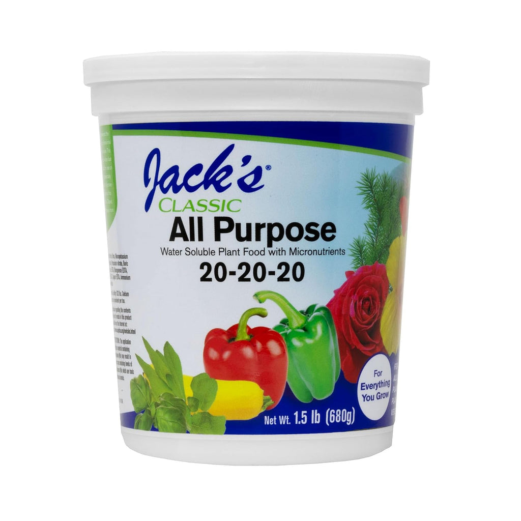 Jack's Classic All Purpose 20-20-20 Water Soluble Plant Food (1.5lbs) | Powdered, Targeted Micronutrient Package, Promotes Growth, Green-Up, and Leaf Expansion on All Indoor and Outdoor Plants