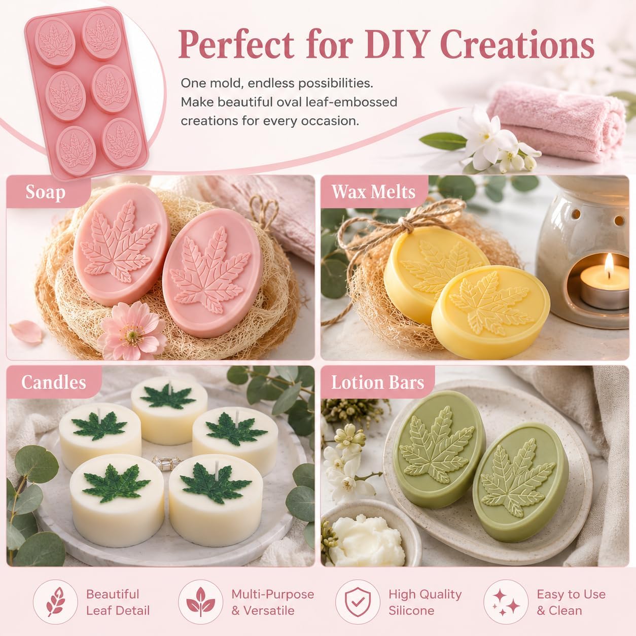 Marijuana Leaf Shaped Embossed Design Silicone Oval Soap Mold Tray Homemade Soap DIY Tray Mould, Set of Two