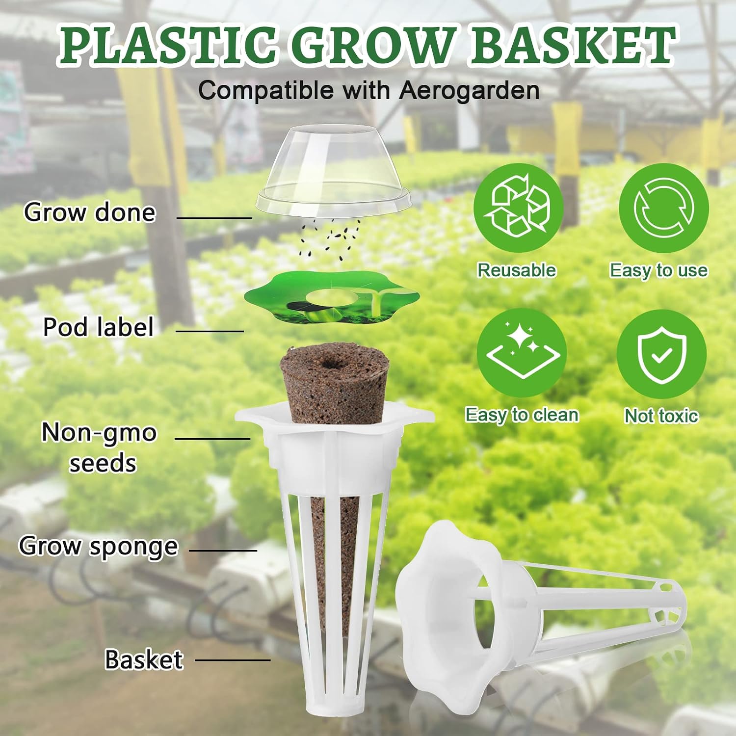 Potchen 400 Pcs Hydroponic Growing Kit - Reusable Plant Grow Sponges, Baskets, Lids & Labels - Indoor Use - Modern Style - Hole Design - Flower Theme - Polished Finish