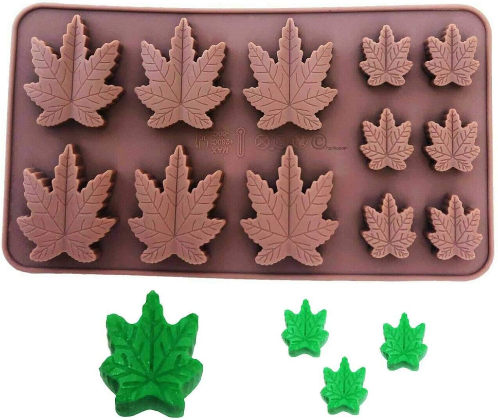 SET OF 3 X Marijuana Shaped leaf design Silicone Lollipop Gummy Brownies Hard Candy Edible leaf Mold Ice Cube Chocolate Soap Candle Tray Party maker (3x Brown Molds)