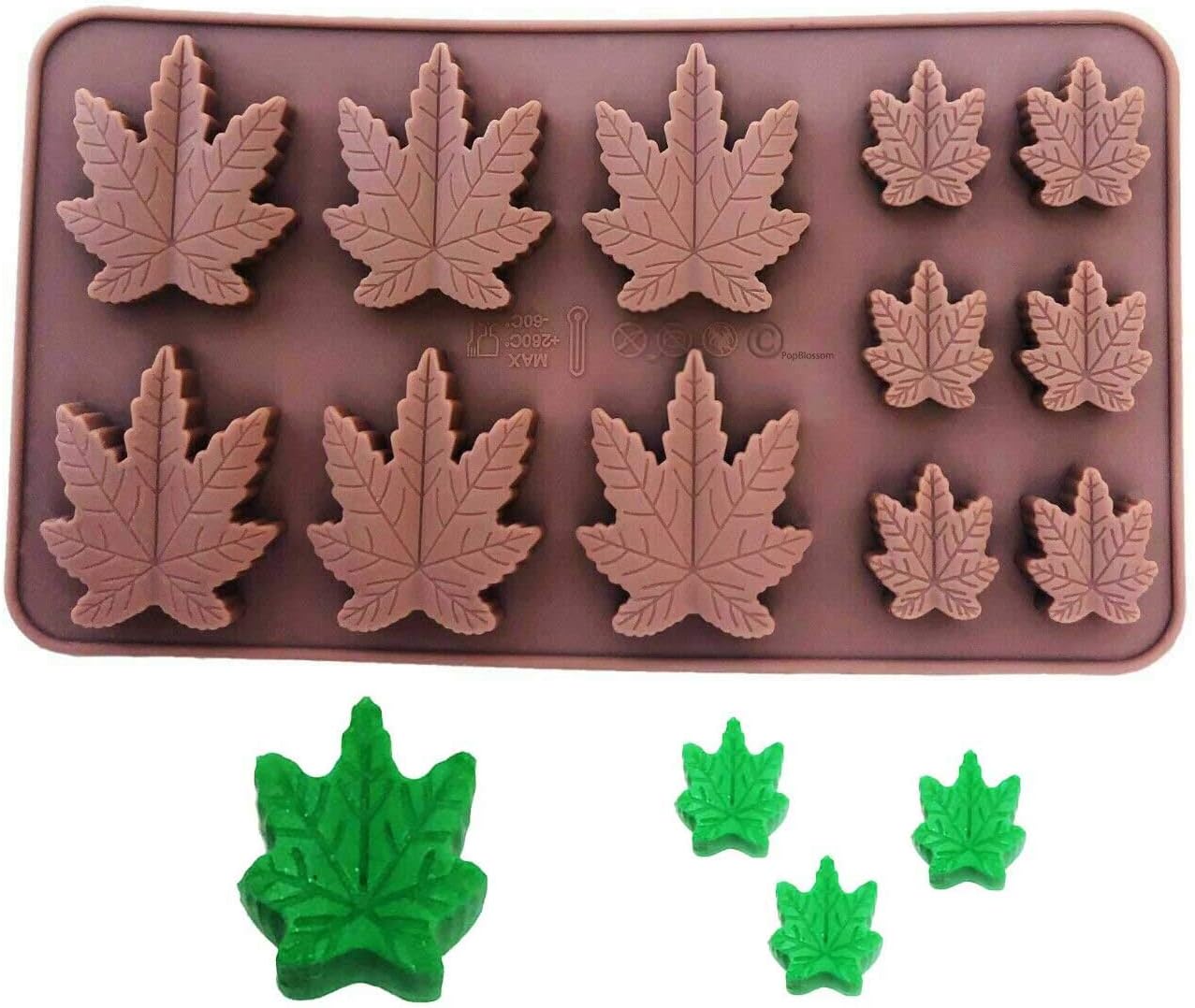 SET OF 3 X Marijuana Shaped leaf design Silicone Lollipop Gummy Brownies Hard Candy Edible leaf Mold Ice Cube Chocolate Soap Candle Tray Party maker (3x Brown Molds)