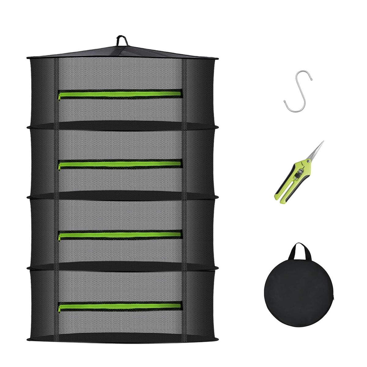 MEKOLIFE 6-Layer Herb Drying Rack with Collapsible Mesh Design | 23.62 Inch Hanging Drying Rack with Zipper and Garden Pruning Shears - Versatile Plant Drying Solution