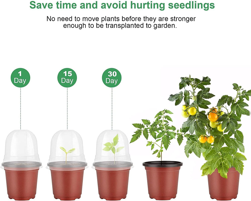 MIXC Plant Nursery Pots with Humidity Dome 4" Soft Transparent Plastic Gardening Pot Planting Containers Cups Planter Small Starter Seed Starting Trays for Seedling with 10pcs Plant Labels，30 Sets