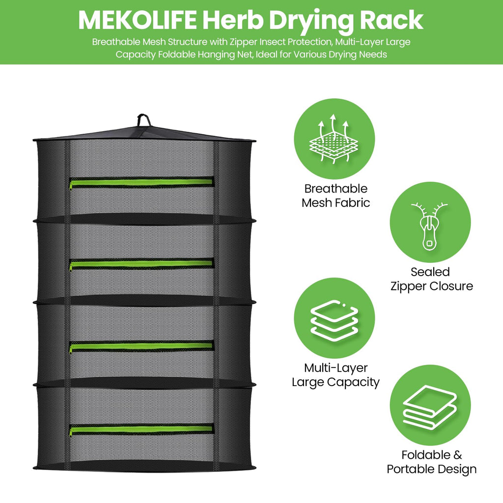 MEKOLIFE 6-Layer Herb Drying Rack with Collapsible Mesh Design | 23.62 Inch Hanging Drying Rack with Zipper and Garden Pruning Shears - Versatile Plant Drying Solution