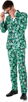 Suitmeister Men's Funny Suit - Cannabis Weed Print Outfit Slim Fit - Green