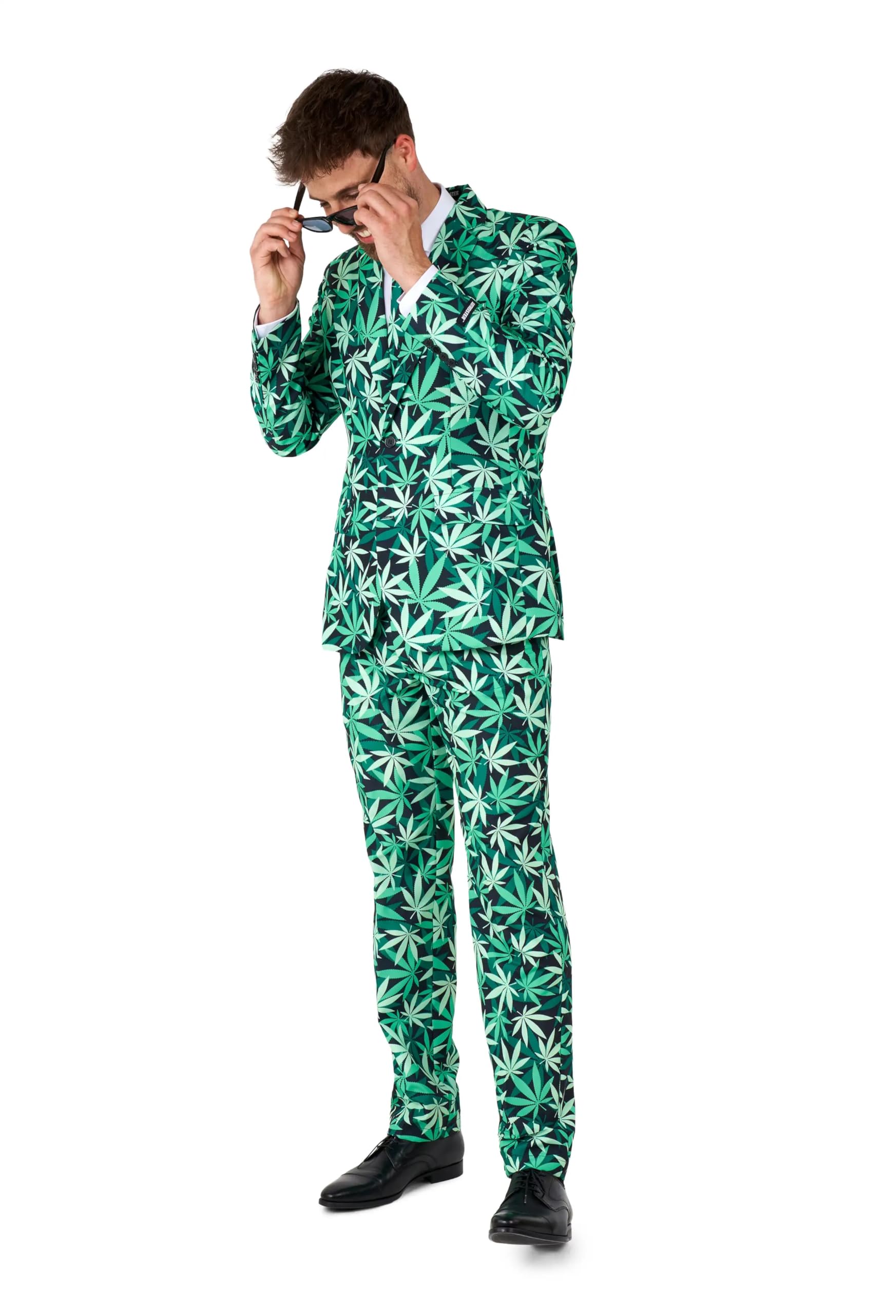Suitmeister Men's Funny Suit - Cannabis Weed Print Outfit Slim Fit - Green