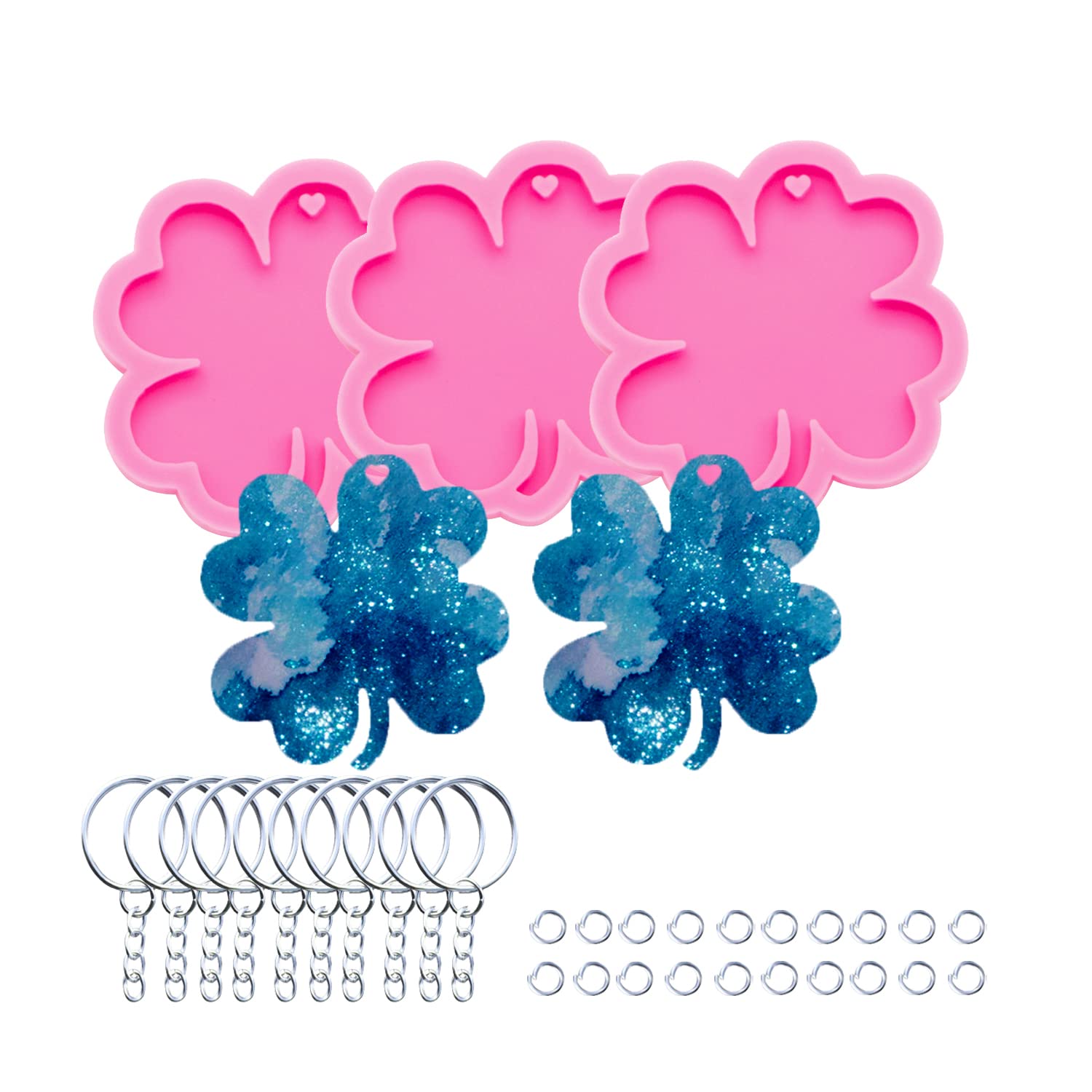 3pc Marijuana Silicone Keychain Mold, Pot Leaf Hemp Resin Epoxy Molds with 10Pc Key Ring (DY0156+DY0156+DY0156+PJ)