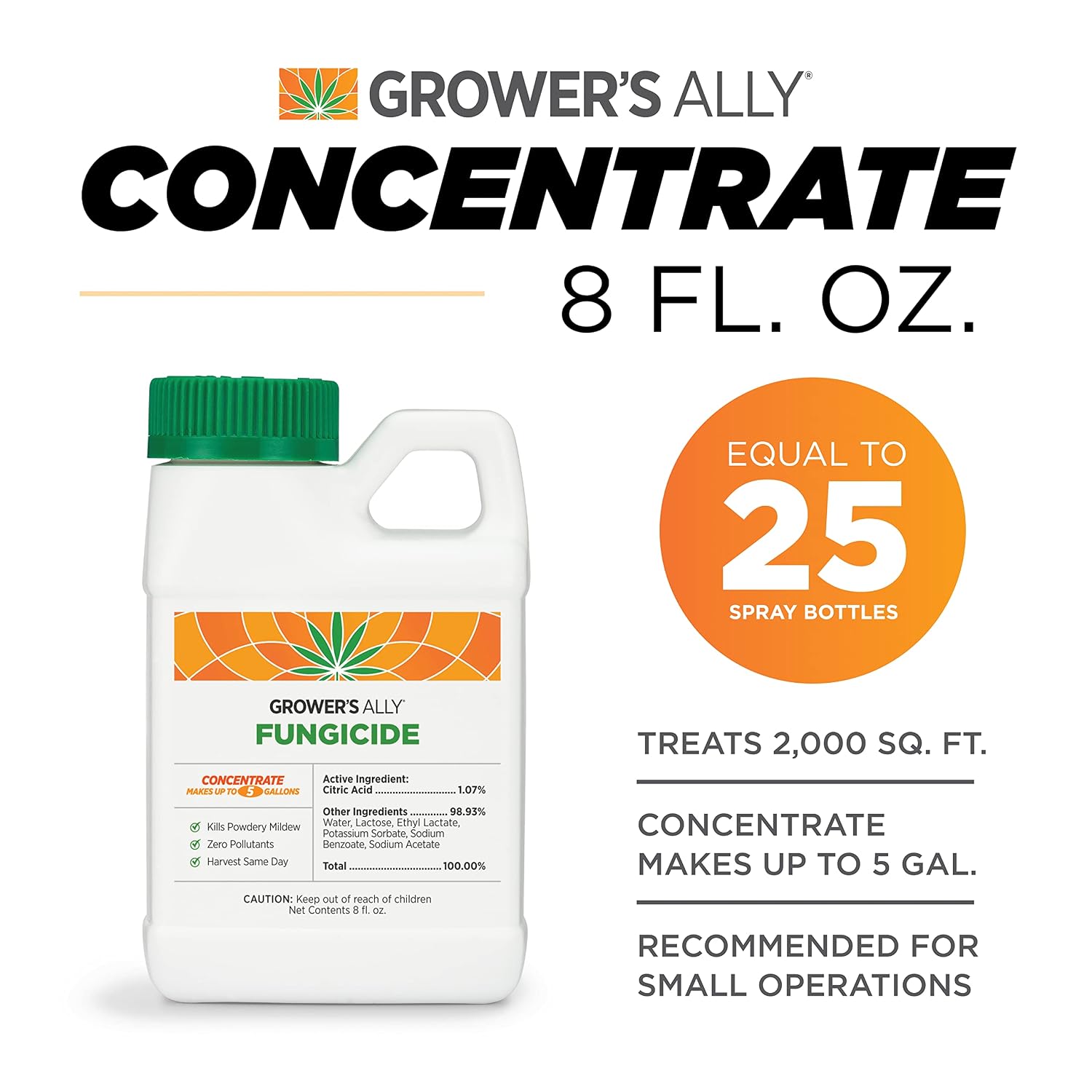 Grower's Ally Fungicide Concentrate for Plants, 8 Oz, Makes 5 Gallons