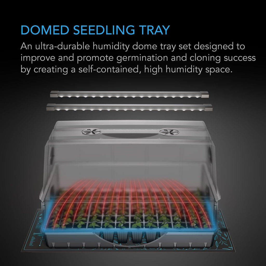 AC Infinity Heavy-Duty Humidity Dome 5x8 Germination Kit | Full Spectrum LED Grow Light Bars w/Samsung LM301H EVO LEDs, Heat Mat, 3mm Dome, Trays, Vented Panels, for Seed Starting