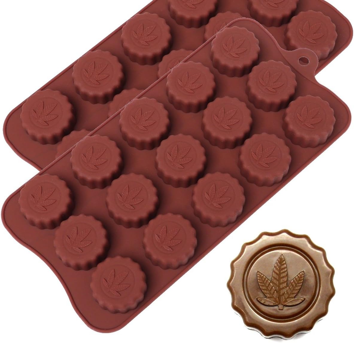 Marijuana Leaf Embossed Silicone Chocolate Candy Mold Ice Cube Trays, 2 Pack