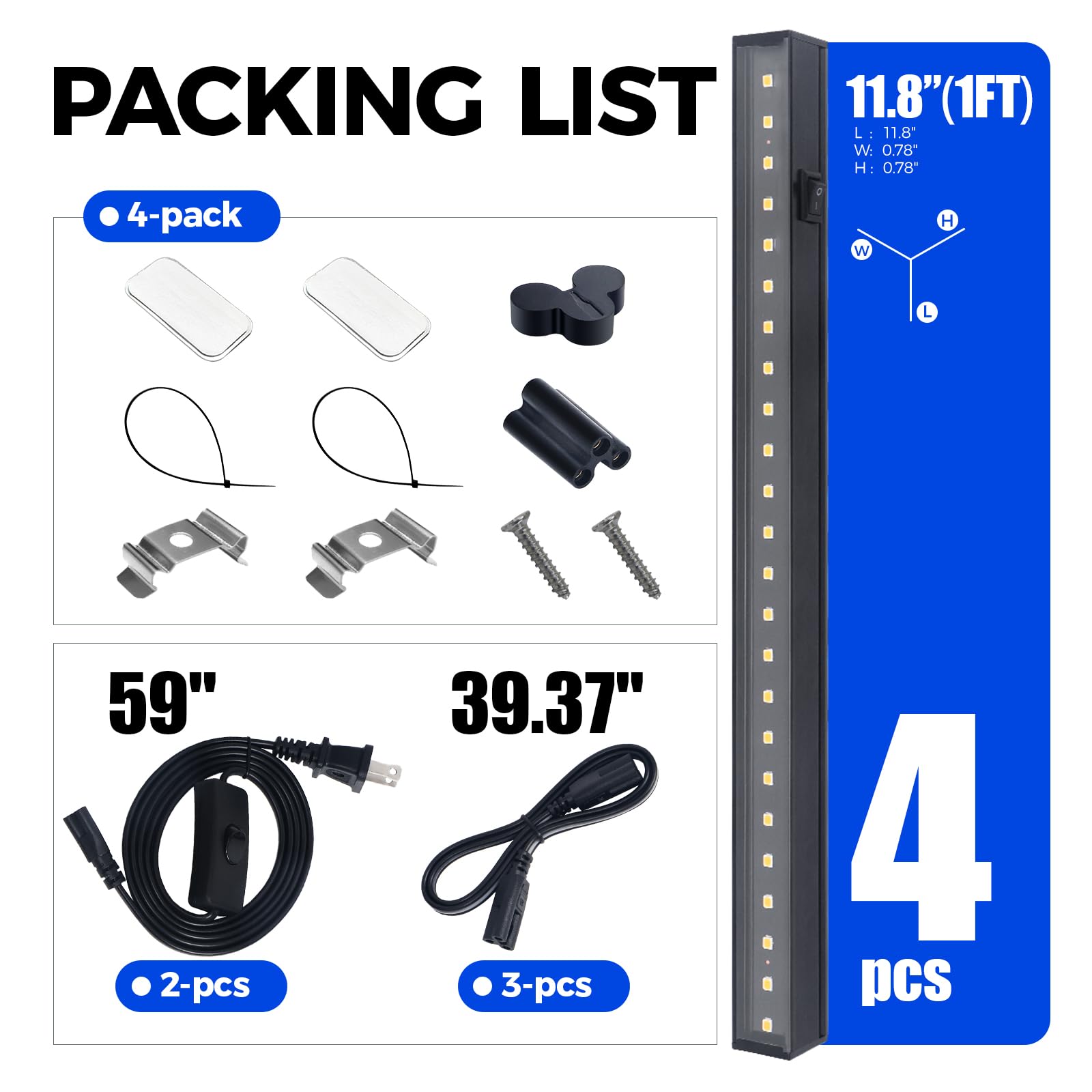 Barrina Grow Lights for Indoor Plant, T5 1FT Full Spectrum, Yellow, 4 Packs | Black Cover LED Grow Light Strips, Linkable, Plant Light for Indoor Plants Growing, 3 Mounting Modes, Separate On/Off