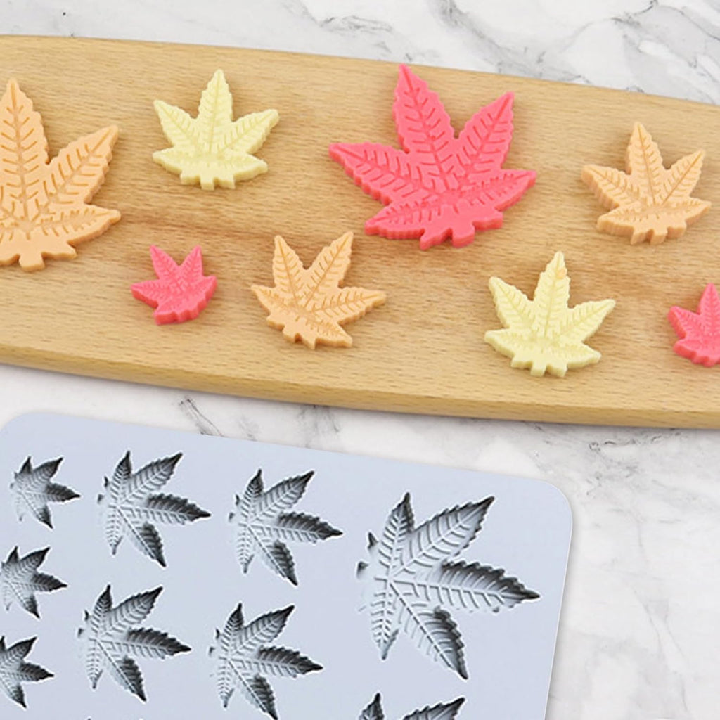 Leaf Silicone Mold for Chocolate Candy Soap Gummy | 12-Cavity Tray, 20.4 x 14.9 cm, Maple Leaf Shape, For Baking & Crafts, Pack of 2